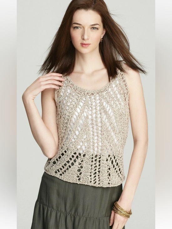 Eileen Fisher Tops - Eileen Fisher XL Open Knit Linen Blend Crochet Tank Boho Lagenlook Layering Top